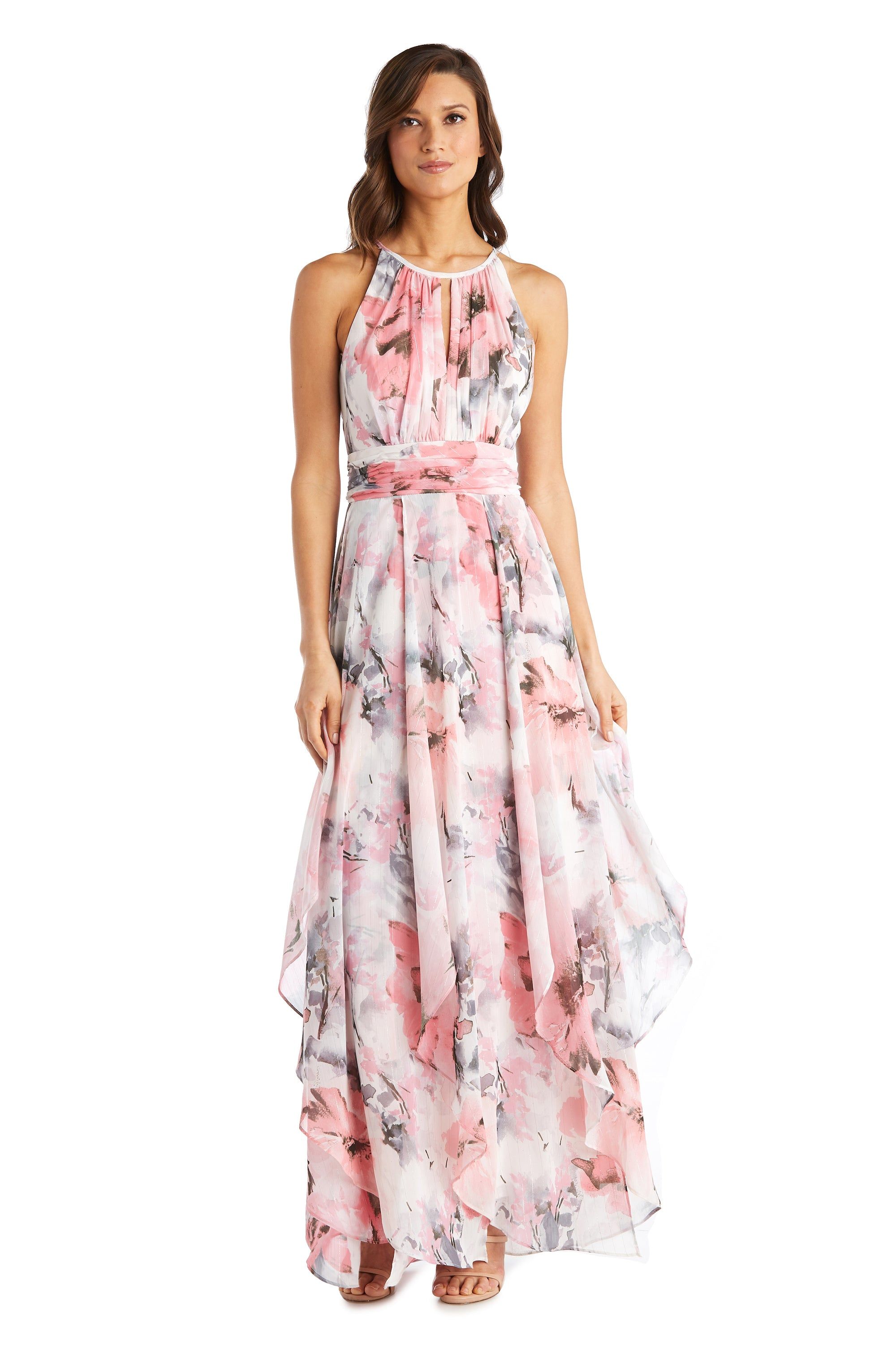 Long Halter Sheer Printed Chiffon Maxi Dress sold by R&M Richards