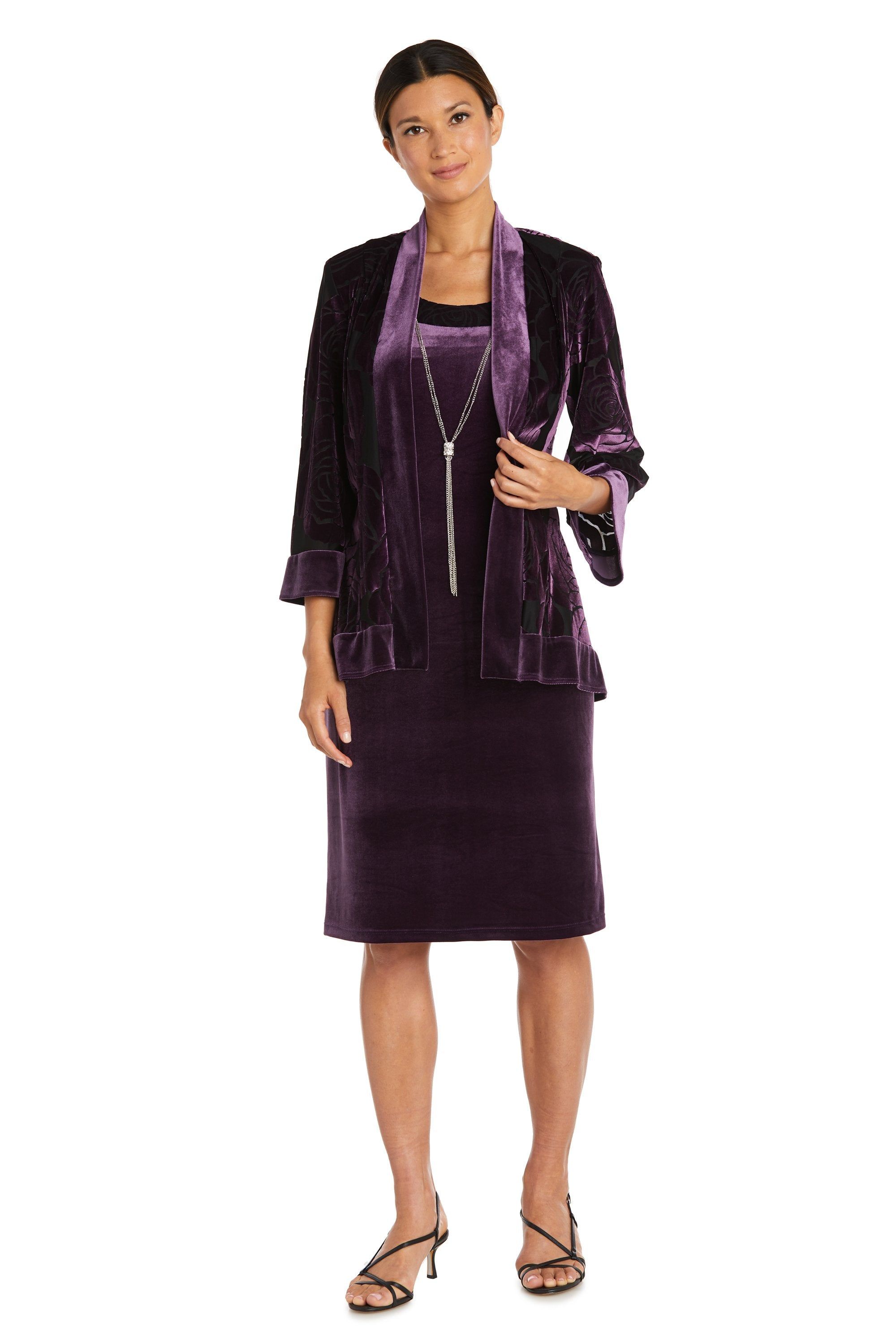 Two Piece Floral Velvet Jacket and Dress Set - Petite sold by R&M Richards