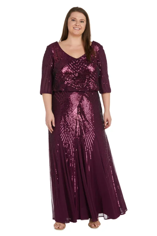 Long Sequined Beaded Evening Gown - Plus sold by R&M Richards