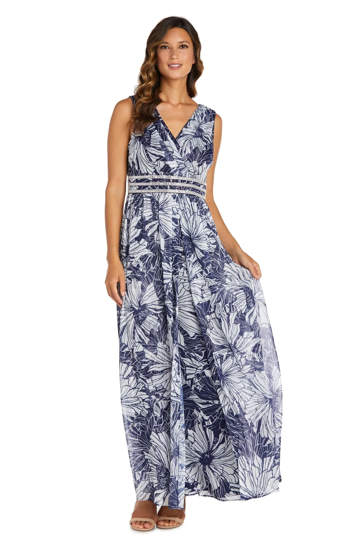 Floral Chiffon Printed Dress with Rhinestone Waistband - Petite sold by R&M Richards