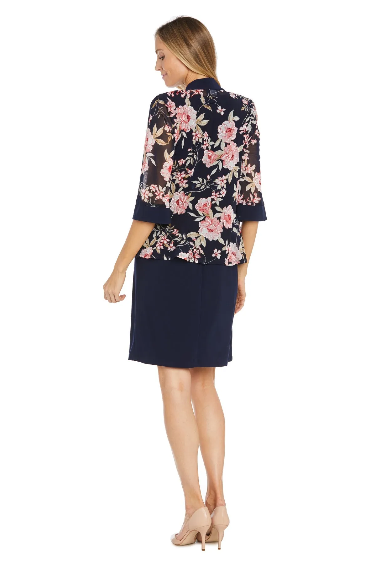 Navy/Coral Printed Jacket Dress - Petite sold by R&M Richards product image thumbnail 2