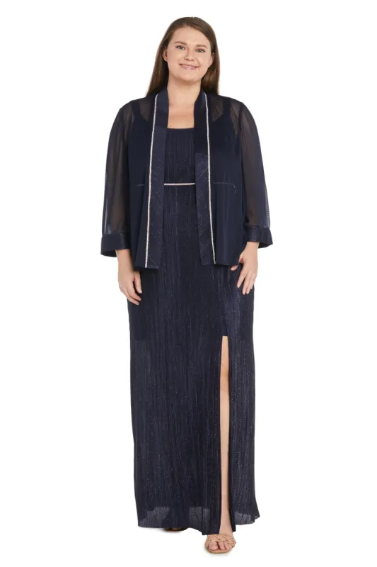Long Crinkle Pleated Jacket Dress with Rhinestone Trim - Plus sold by R&M Richards