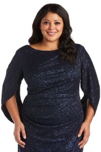 Draped Back Glitter Chiffon Dress - Plus sold by R&M Richards