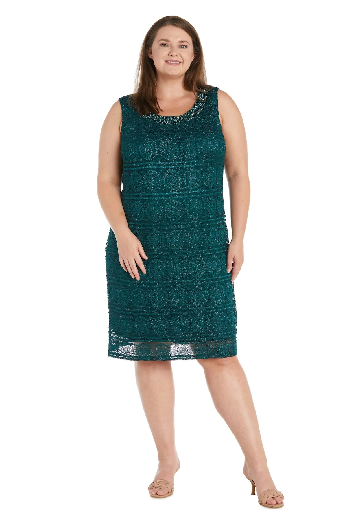 Glitter Patterned Jacket Dress with Beautiful Pearl Embellished Neckline - Plus sold by R&M Richards product image thumbnail 3