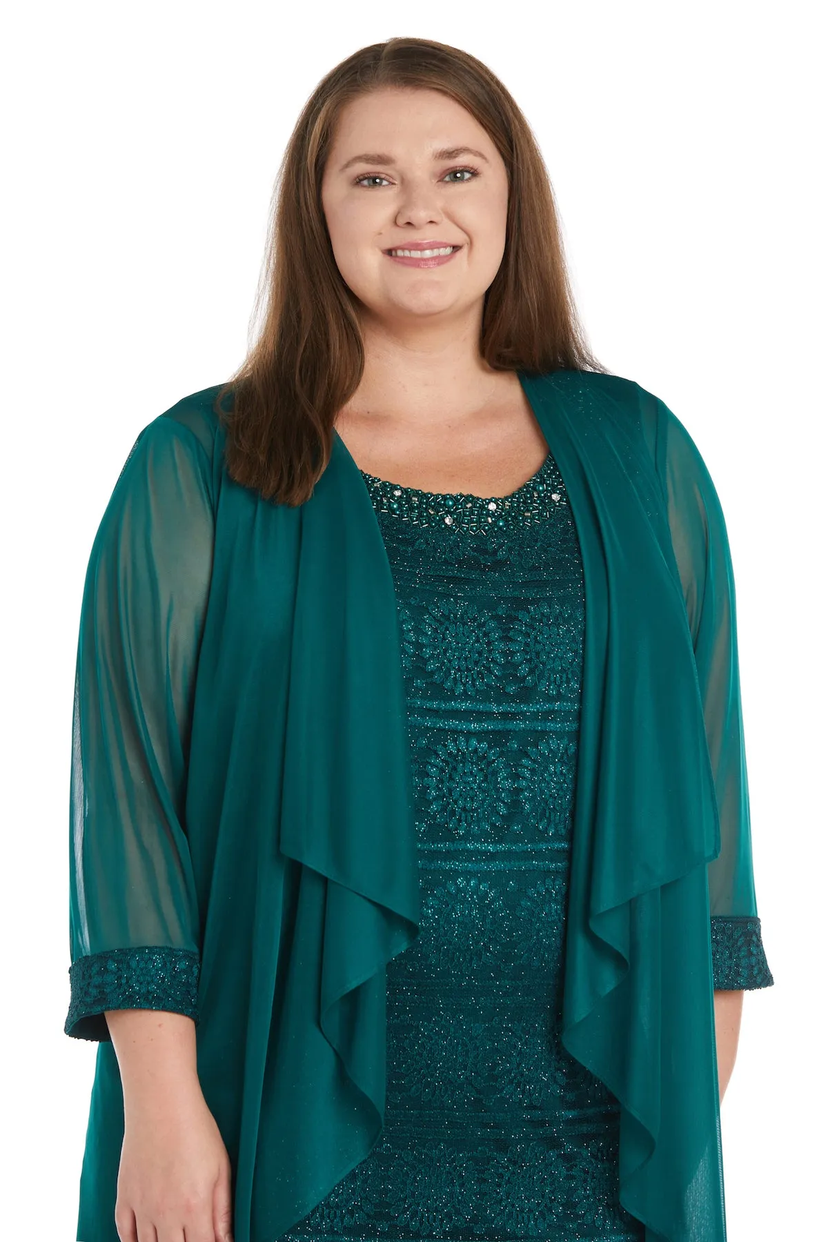 Glitter Patterned Jacket Dress with Beautiful Pearl Embellished Neckline - Plus sold by R&M Richards product image thumbnail 5