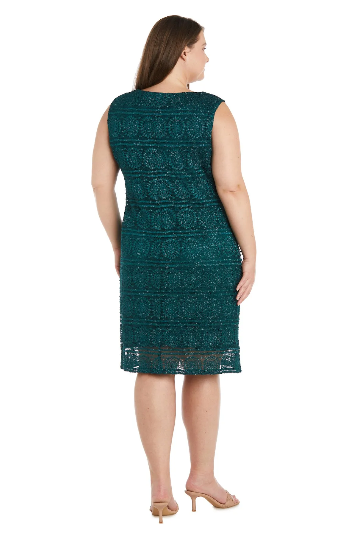 Glitter Patterned Jacket Dress with Beautiful Pearl Embellished Neckline - Plus sold by R&M Richards product image thumbnail 4