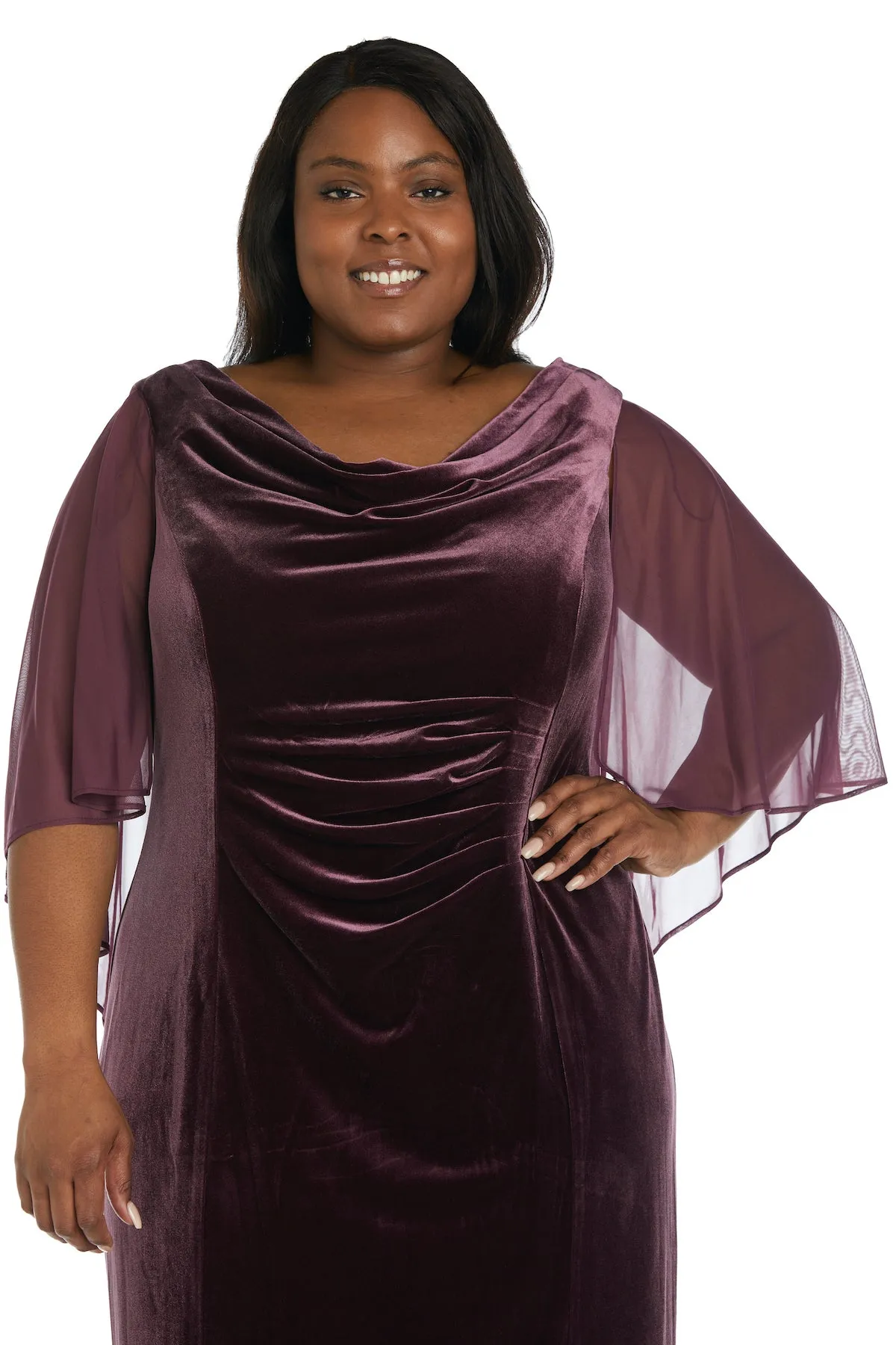 Cocktail Velvet Dress with Draped Sleeves - Plus sold by R&M Richards product image thumbnail 3