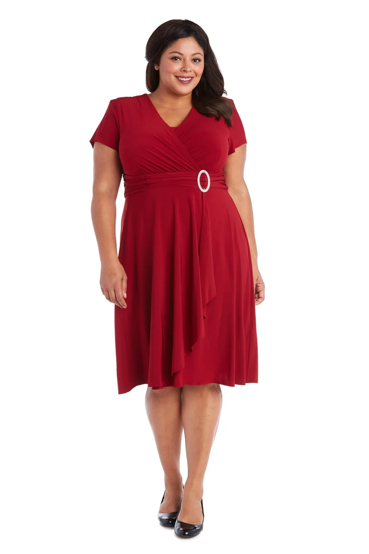 Faux Wrap Dress with Waist Embellishment - Plus sold by R&M Richards product image thumbnail 4