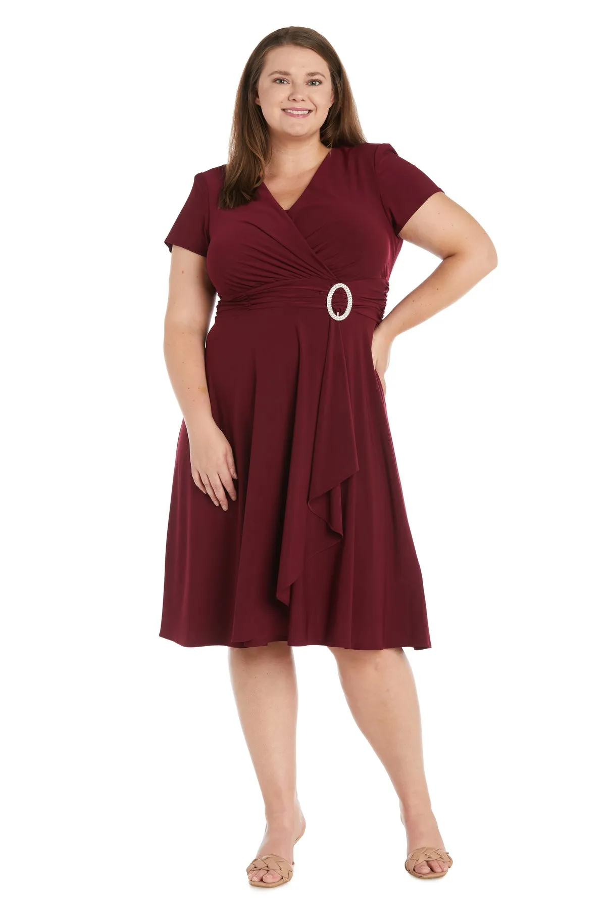 Faux Wrap Dress with Waist Embellishment - Plus sold by R&M Richards