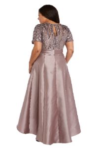High-Low Satin Skirt, Bow at Waist, and Sequin Top Dress - Plus sold by R&M Richards