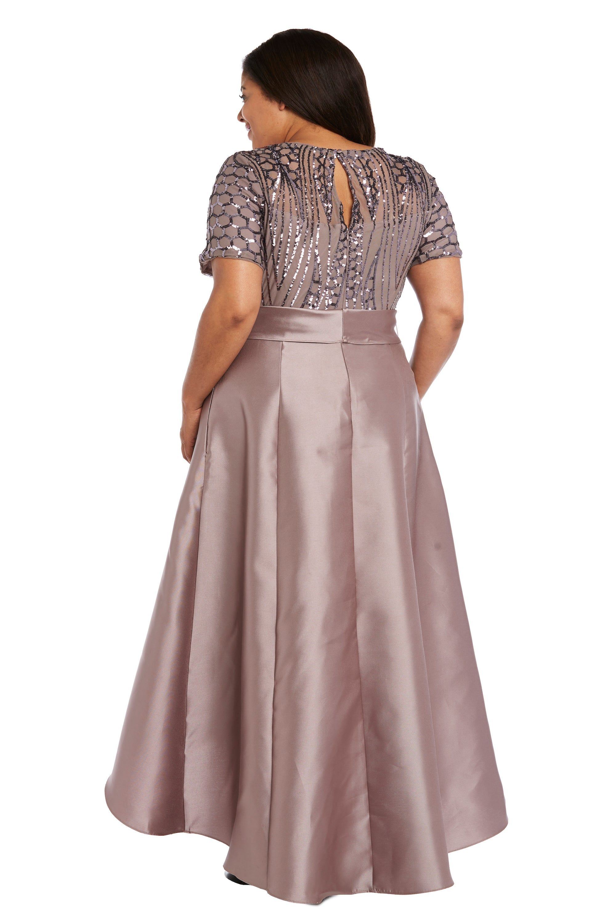 High-Low Satin Skirt, Bow at Waist, and Sequin Top Dress - Plus sold by R&M Richards product image thumbnail 5