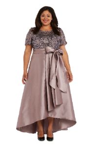 High-Low Satin Skirt, Bow at Waist, and Sequin Top Dress - Plus sold by R&M Richards