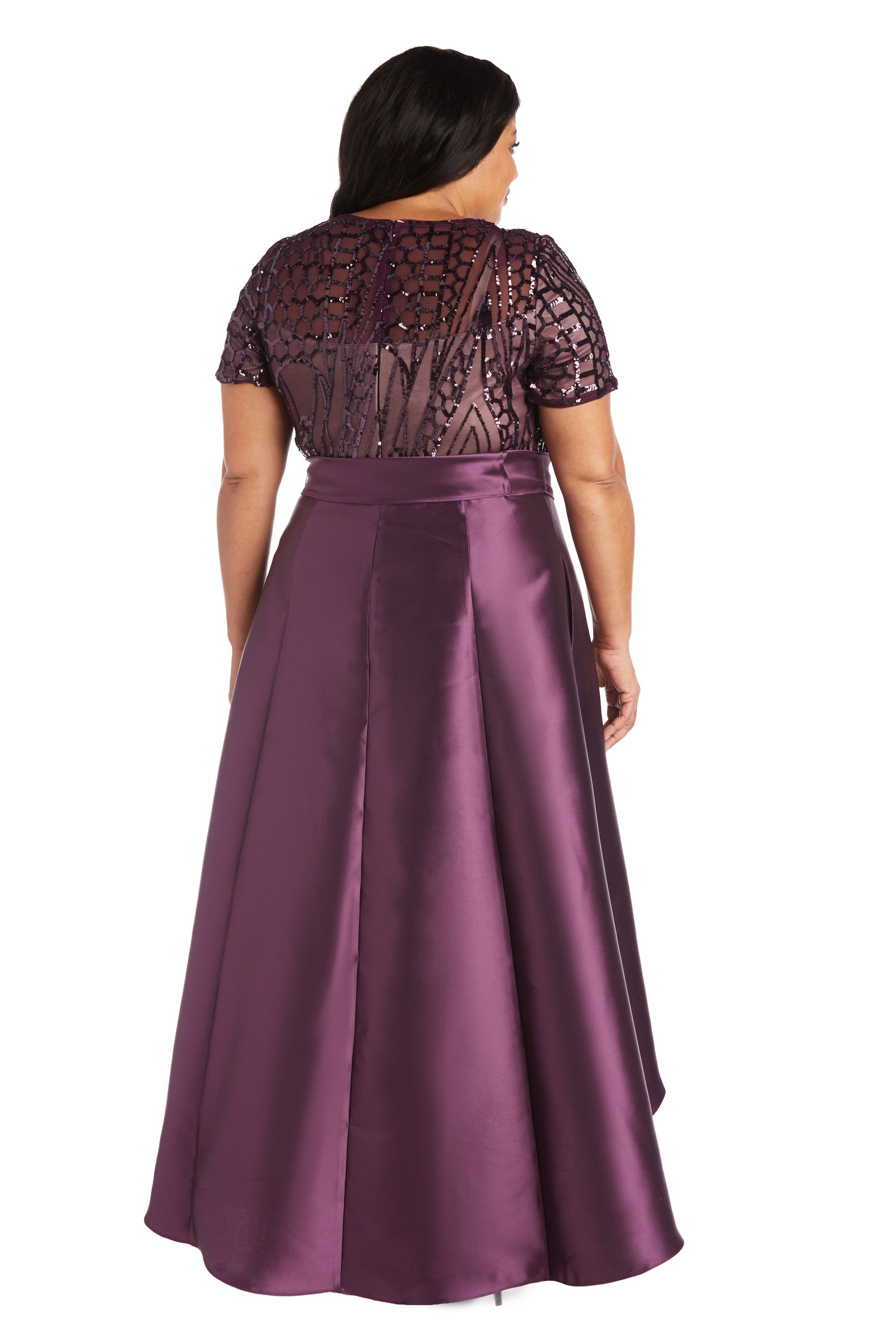 High-Low Satin Skirt, Bow at Waist, and Sequin Top Dress - Plus sold by R&M Richards product image thumbnail 2