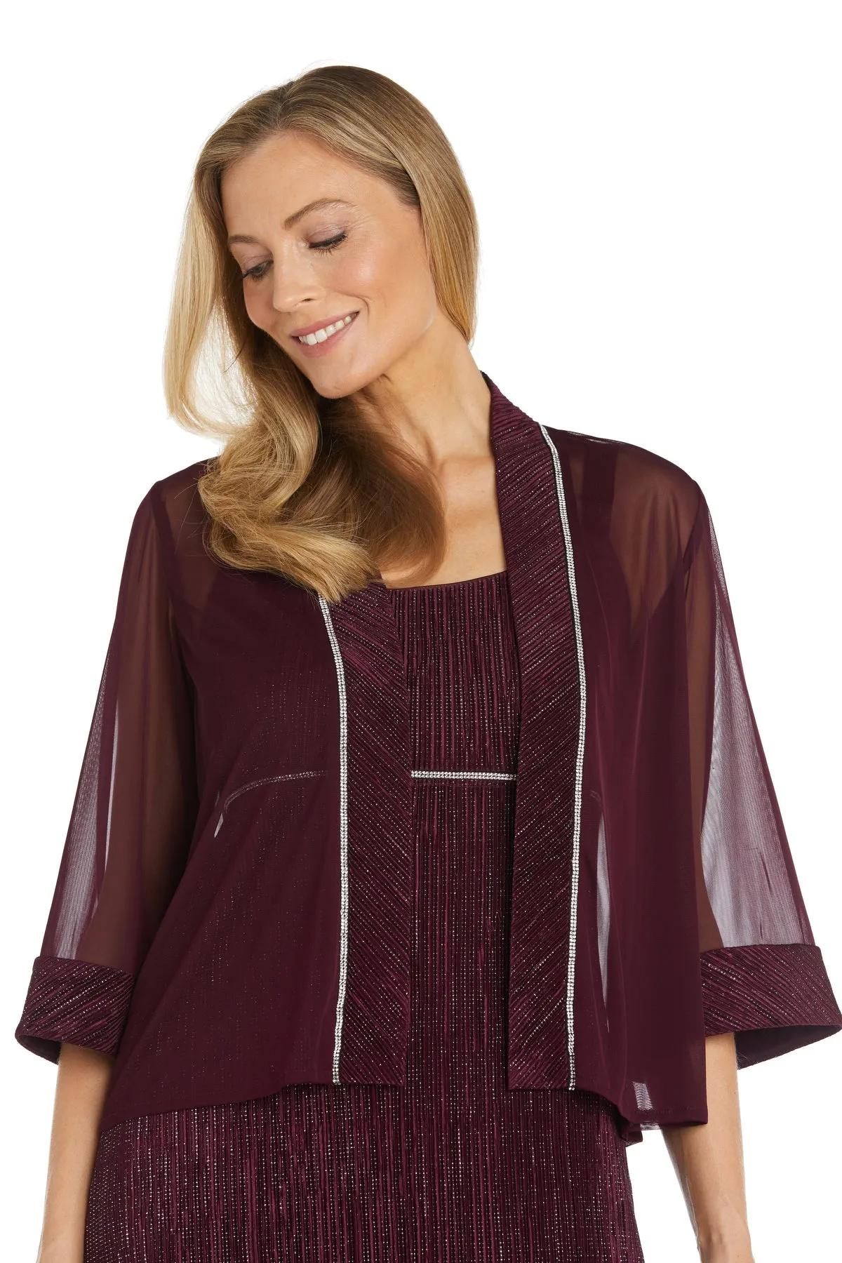 Long Crinkle Pleated Jacket Dress with Rhinestone Trim sold by R&M Richards product image thumbnail 5