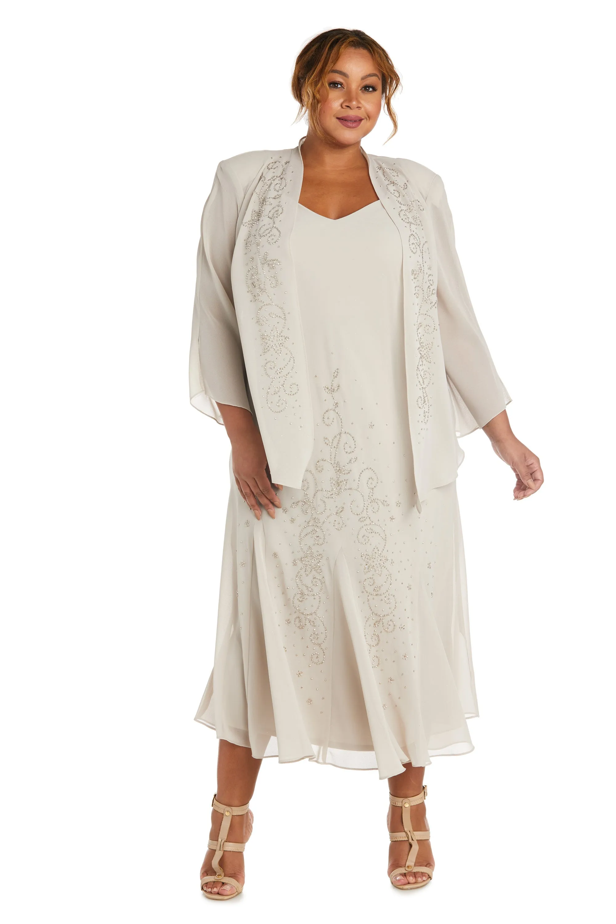 Beaded Slip Chiffon Jacket Dress - Extra Plus sold by R&M Richards