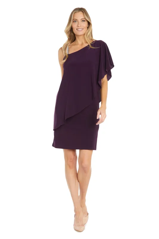 Asymmetric Knee Length Dress with Draped Shoulder and Diamante Strap sold by R&M Richards