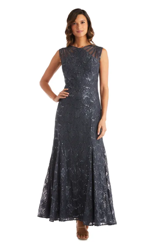 Sequined Lace Gown with Sheer Inserts  - Petite sold by R&M Richards