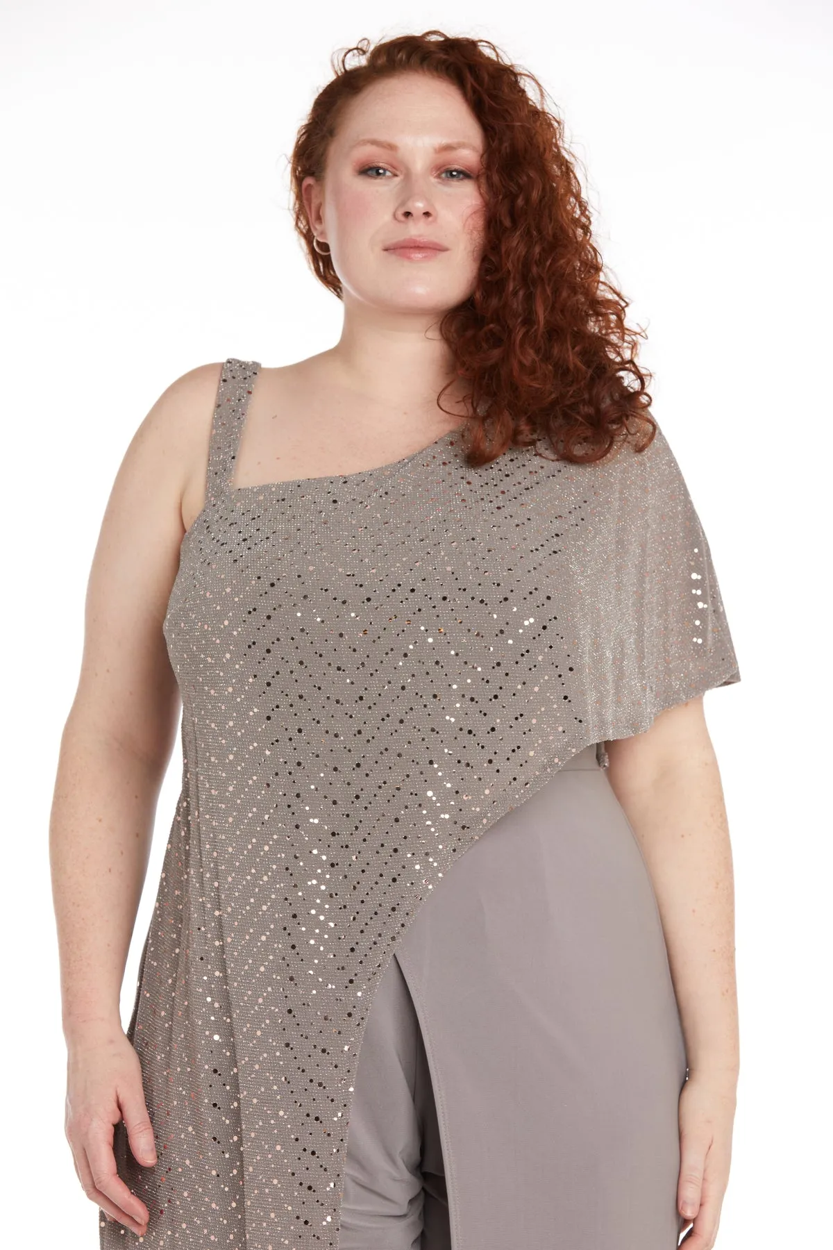 Asymmetric Jumpsuit with Sequined Overlay and Draped Shoulder - Plus sold by R&M Richards product image thumbnail 3
