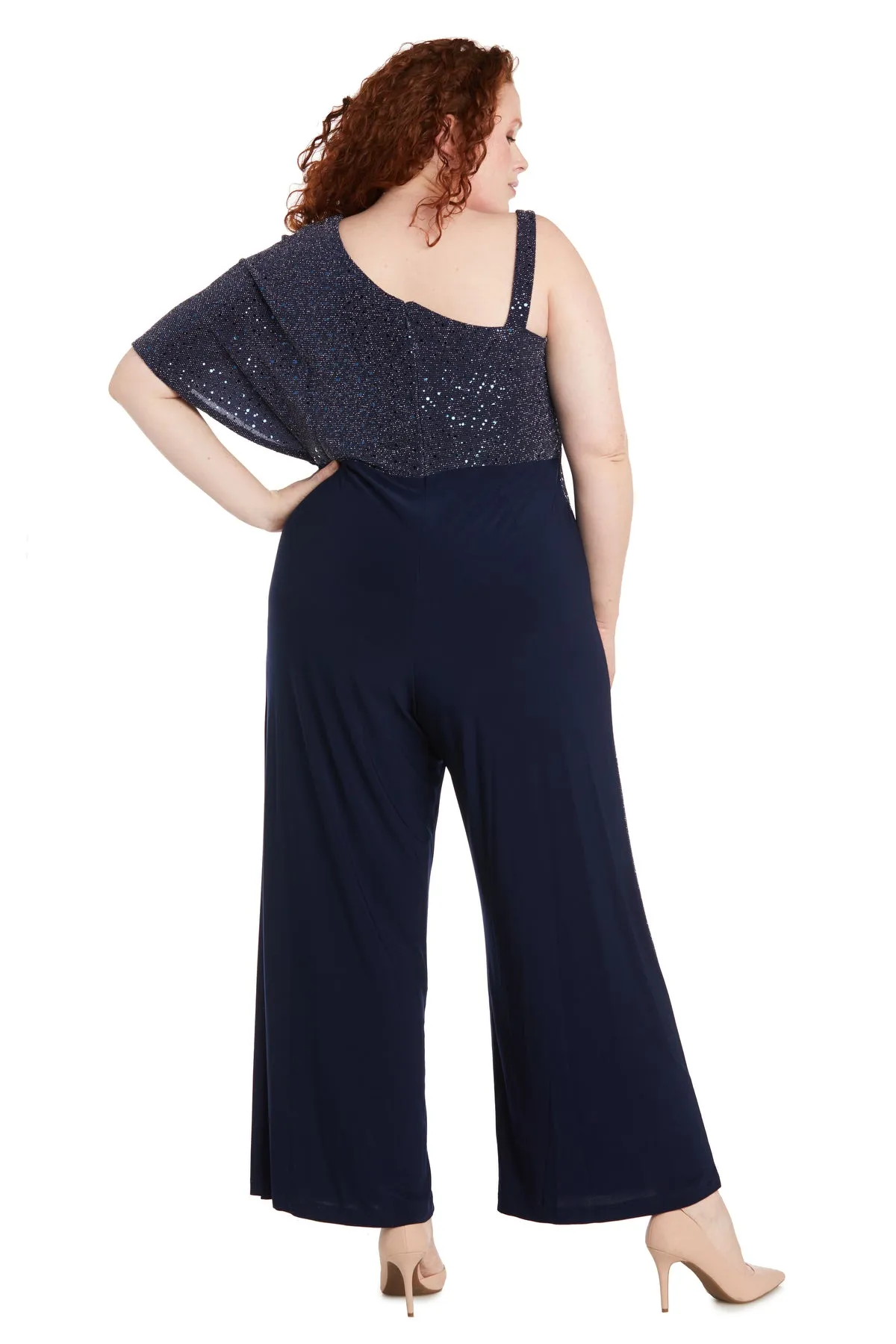 Asymmetric Jumpsuit with Sequined Overlay and Draped Shoulder - Plus sold by R&M Richards product image thumbnail 5