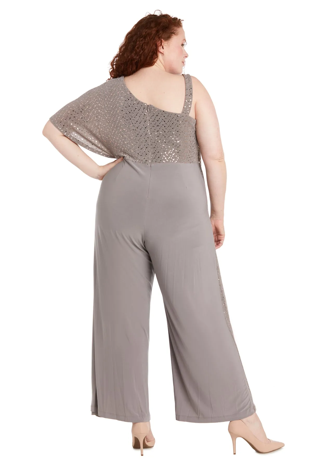 Asymmetric Jumpsuit with Sequined Overlay and Draped Shoulder - Plus sold by R&M Richards product image thumbnail 2