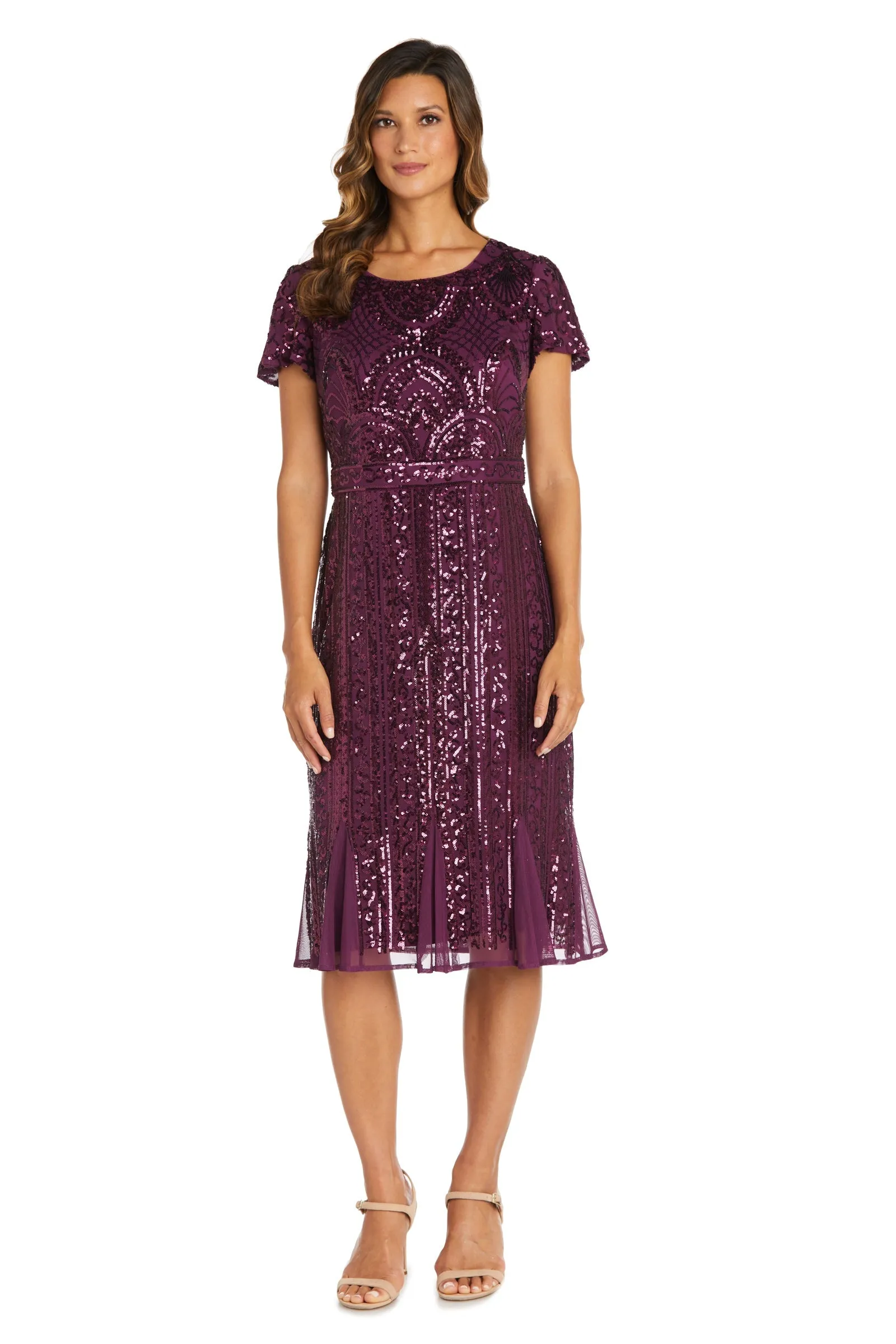 Midi Length Mesh Beaded Dress With Godet Insets - Petite sold by R&M Richards