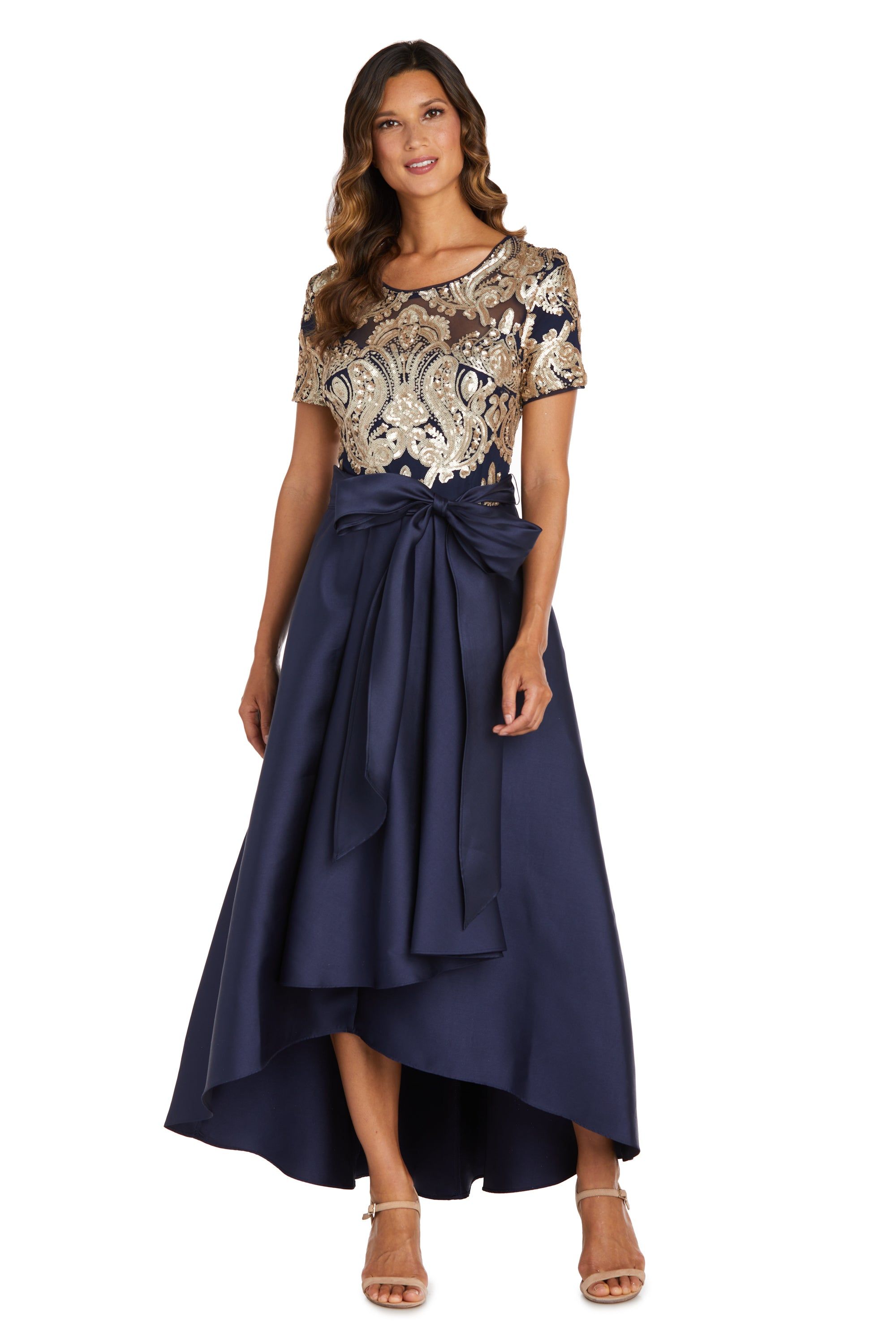 High Low Midi Dress with Cap Sleeve Power Mesh Top with Tie Waist sold by R&M Richards