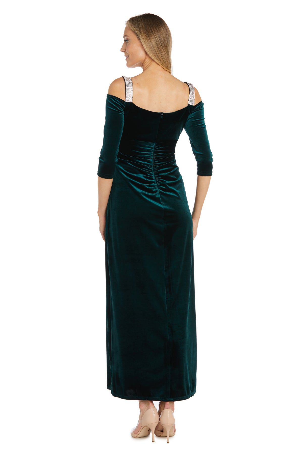 Long Stretched Velvet Evening Gown With Rhinestone Straps sold by R&M Richards product image thumbnail 2