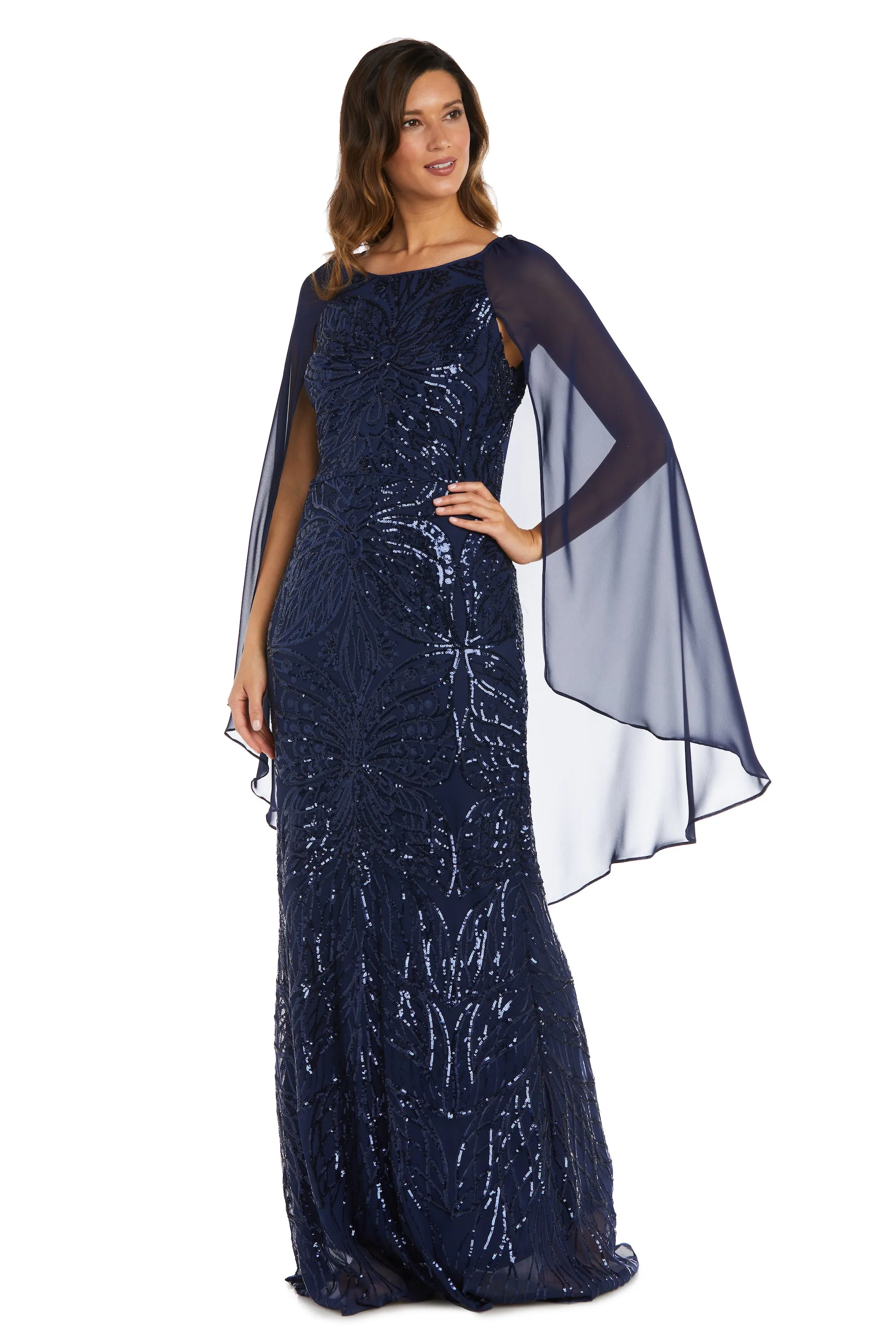 Beaded Long Gown With Sheer Cape sold by R&M Richards