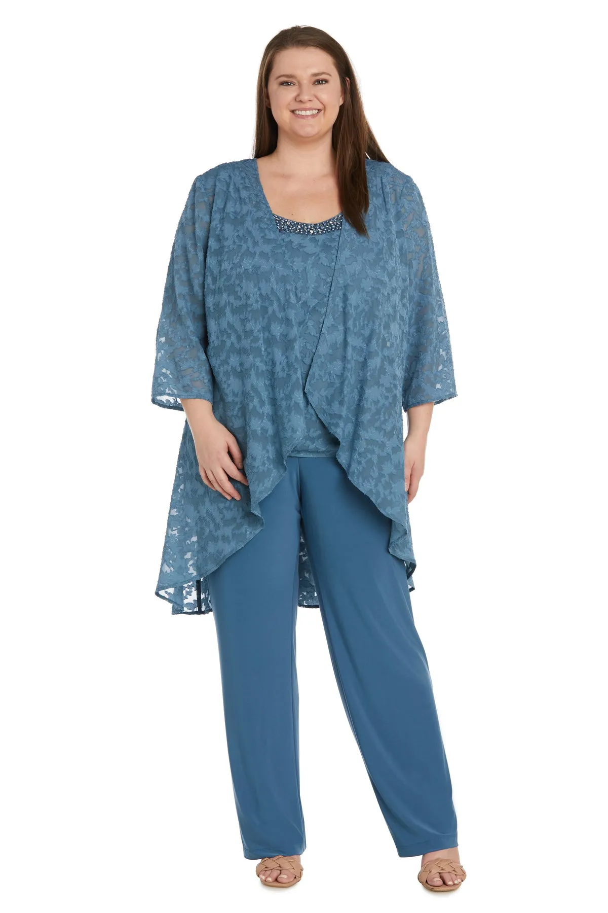 Three Piece Jacquard Burnout Pantsuit - Plus sold by R&M Richards