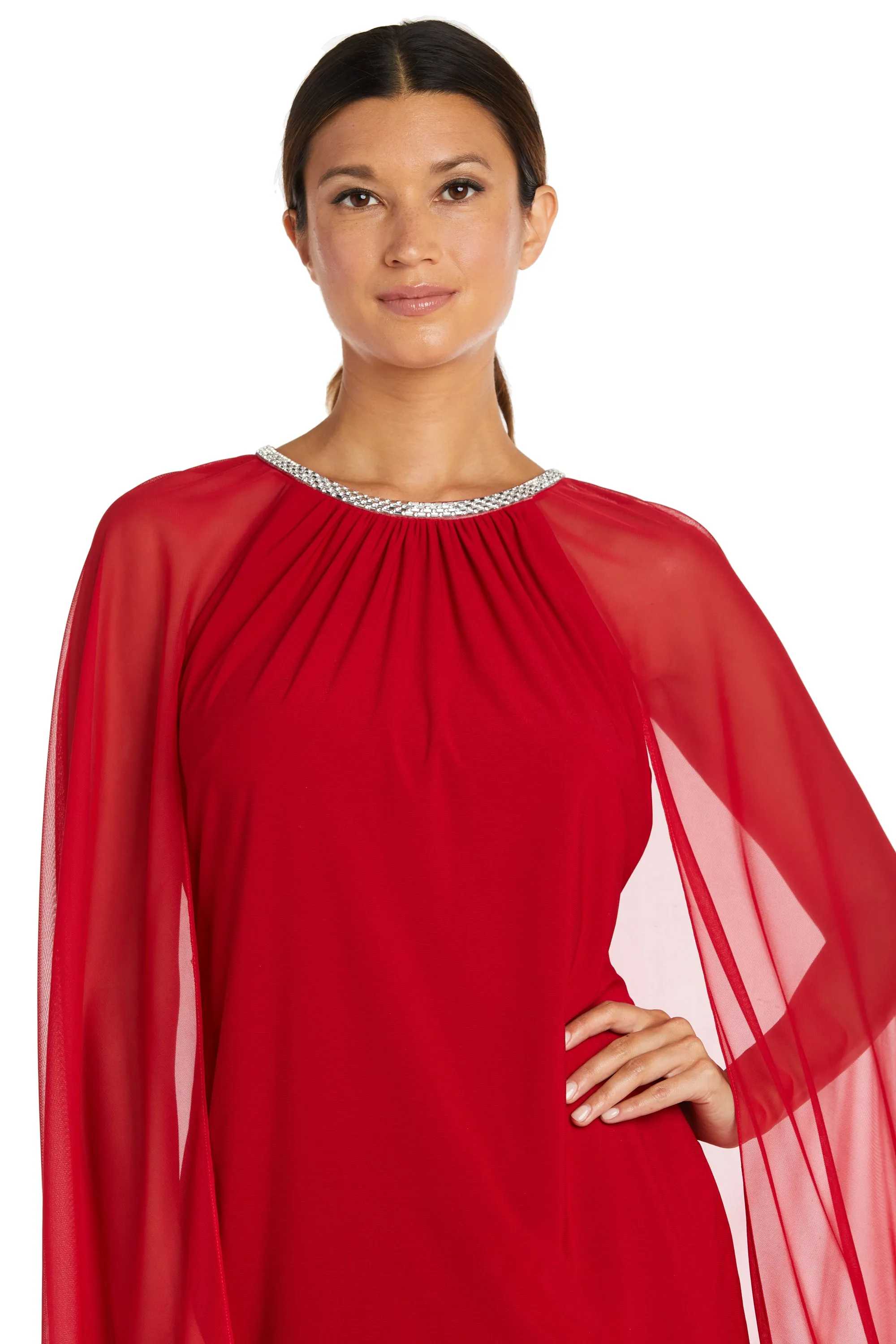 Chiffon Dress with Rhinestone Neckline and Sheer Capelet sold by R&M Richards product image thumbnail 3
