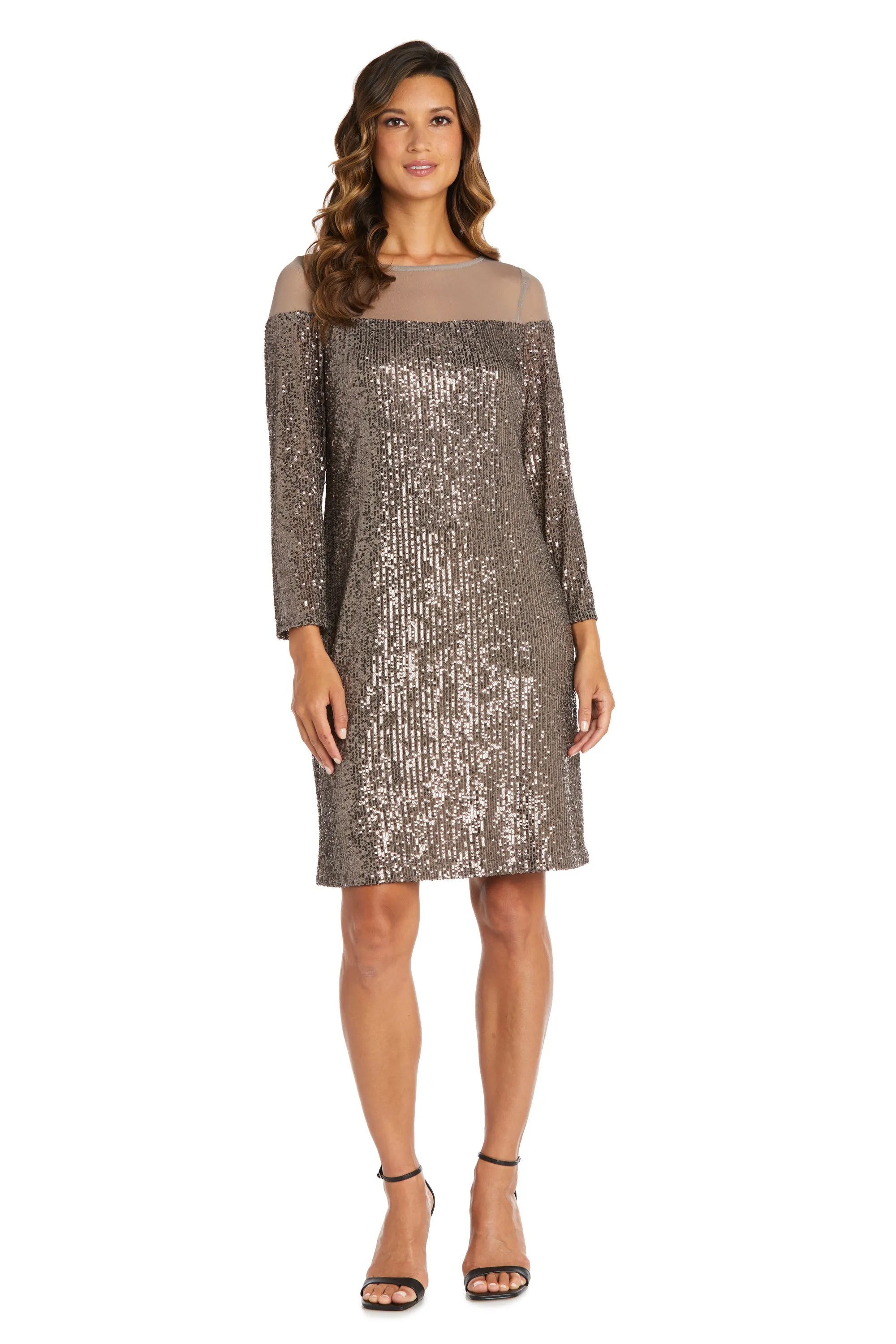 Short Sequin Dress With Illusion Bodice - Petite sold by R&M Richards