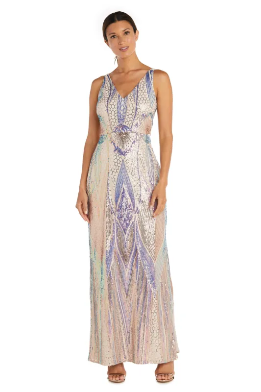 Nightway Sequined Gown with Leg Slit - Petite sold by R&M Richards