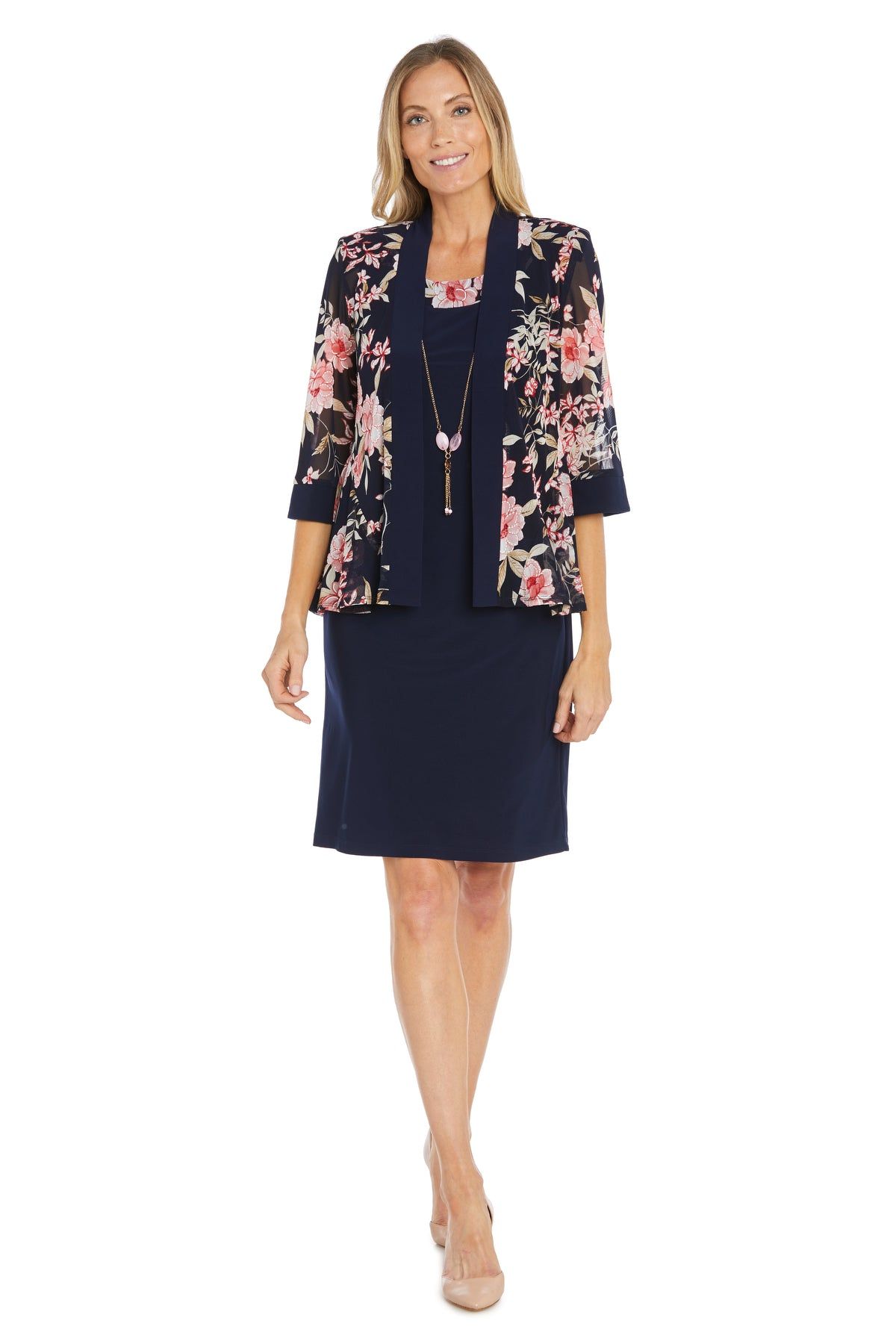 Navy/Coral Printed Jacket Dress sold by R&M Richards