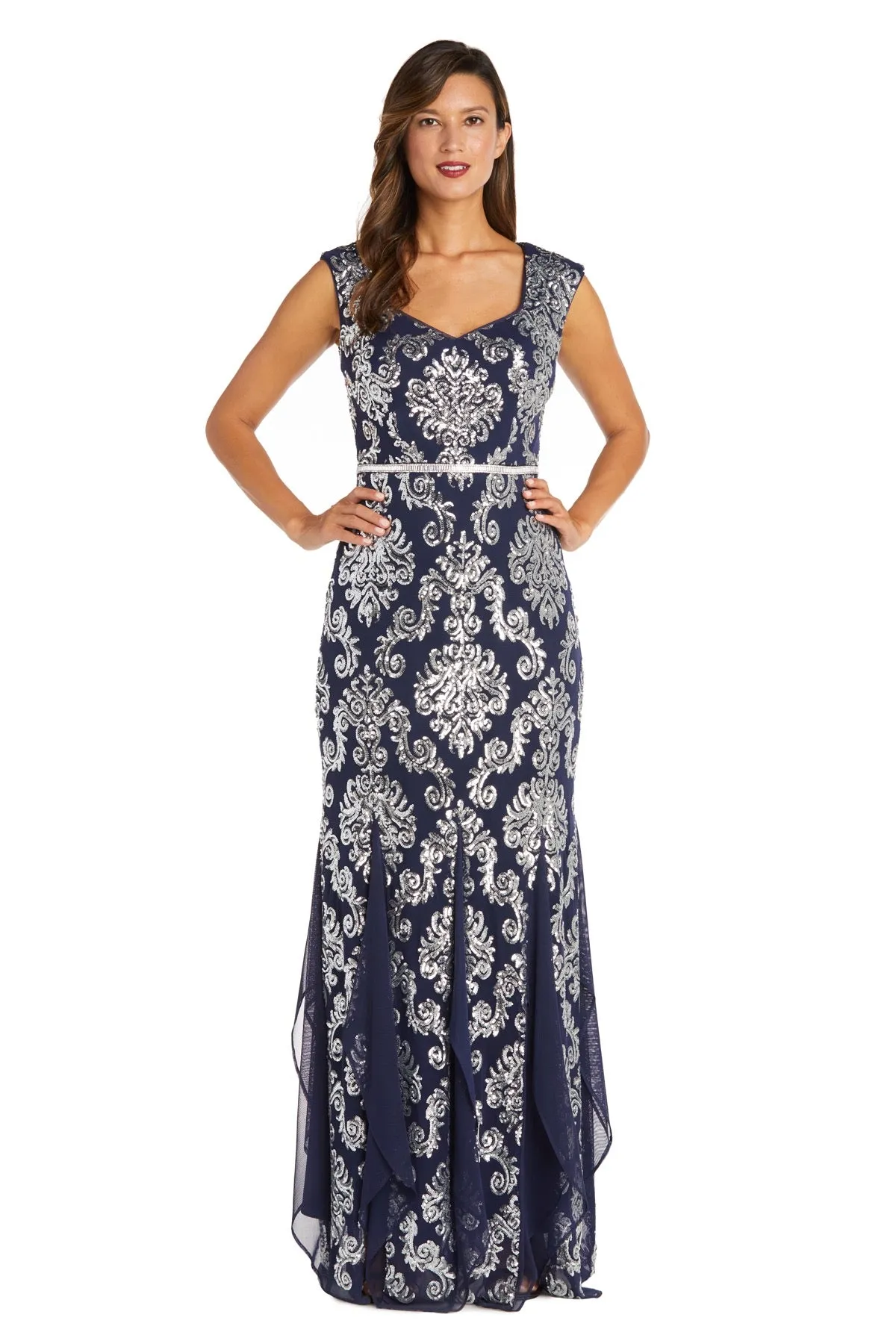 Sequined Embellished Gown With Ruffle Skirt Inserts sold by R&M Richards