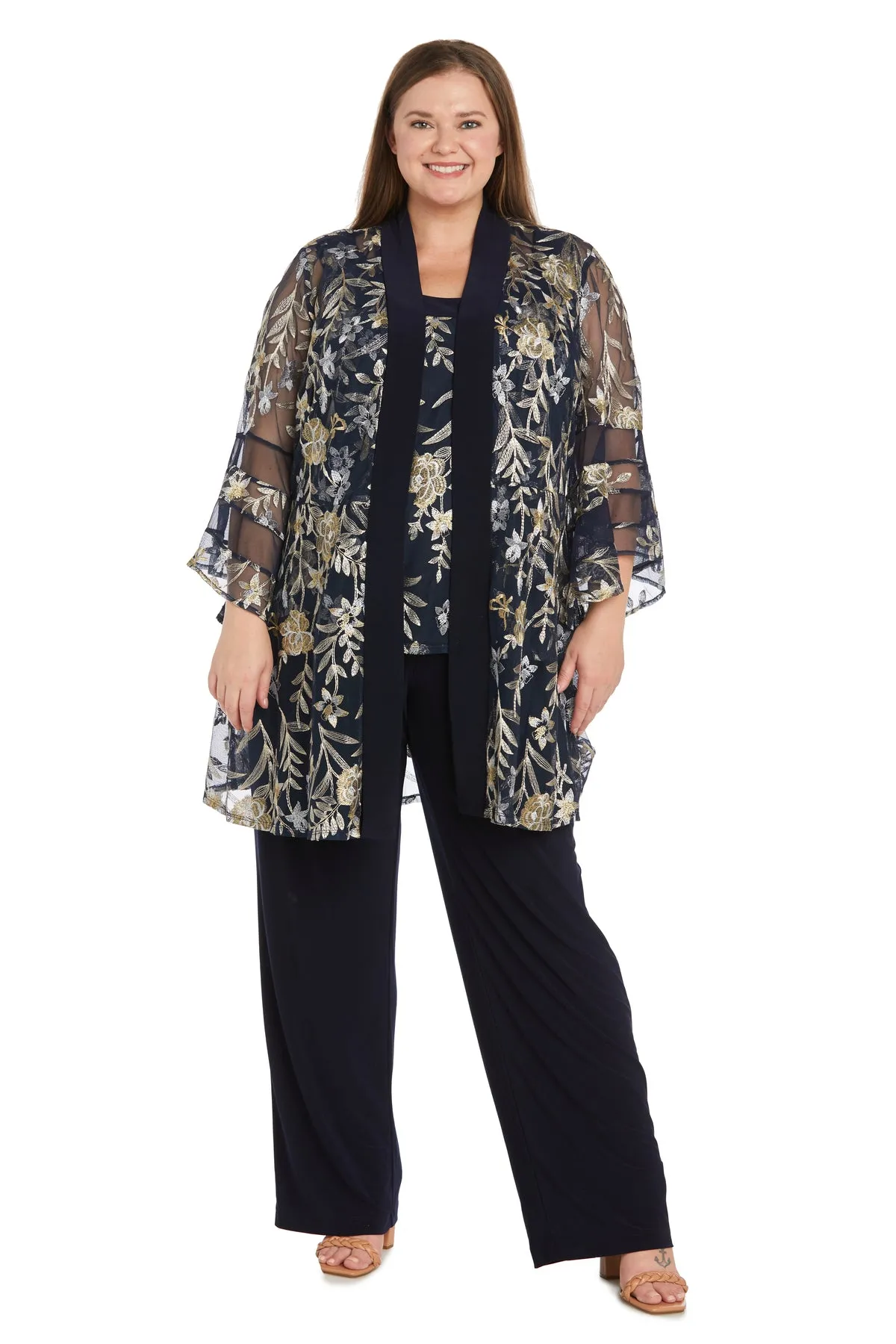 Embroidered Pantsuit with Flutter Sleeves - Plus sold by R&M Richards product image thumbnail 4
