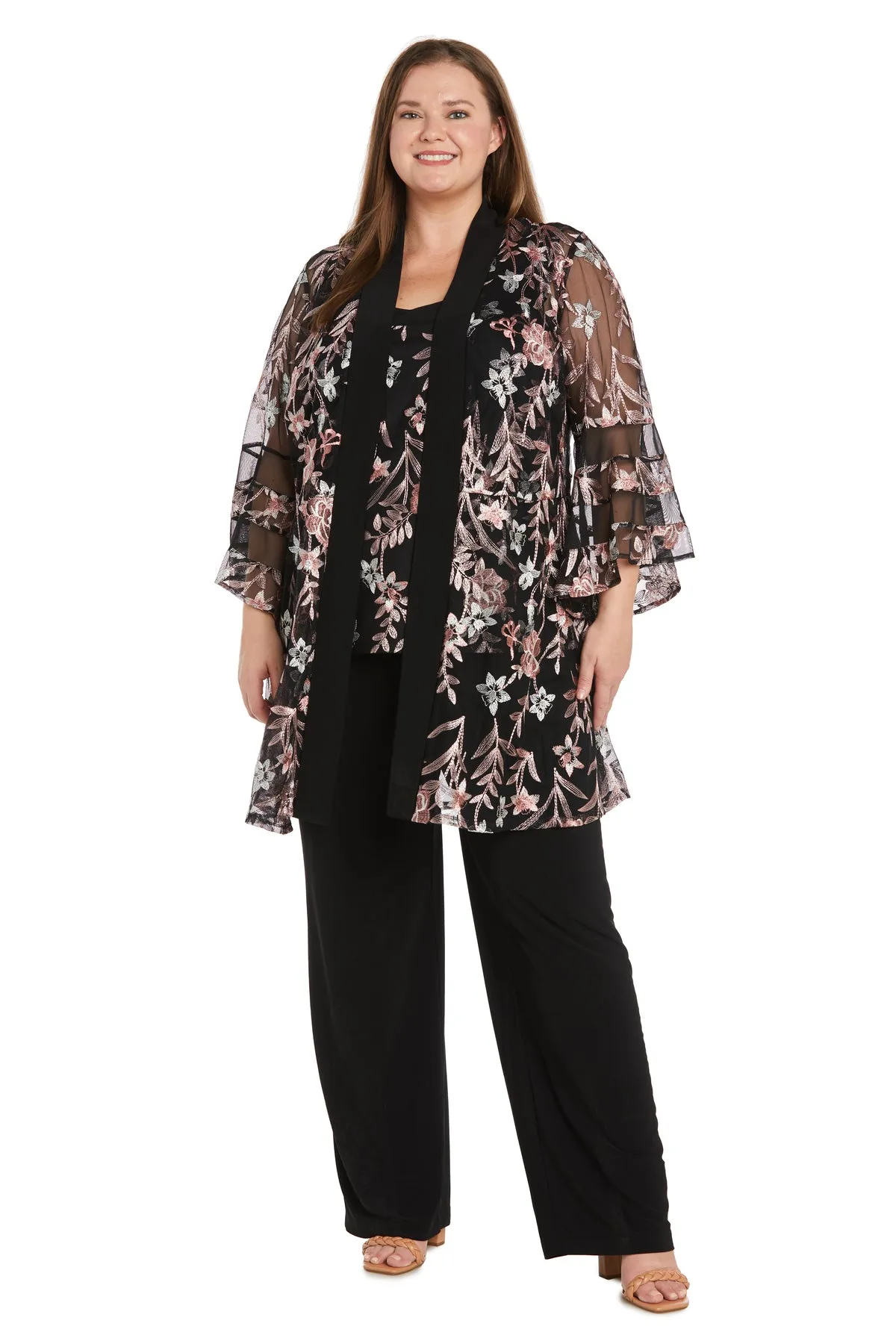 Embroidered Pantsuit with Flutter Sleeves - Plus sold by R&M Richards