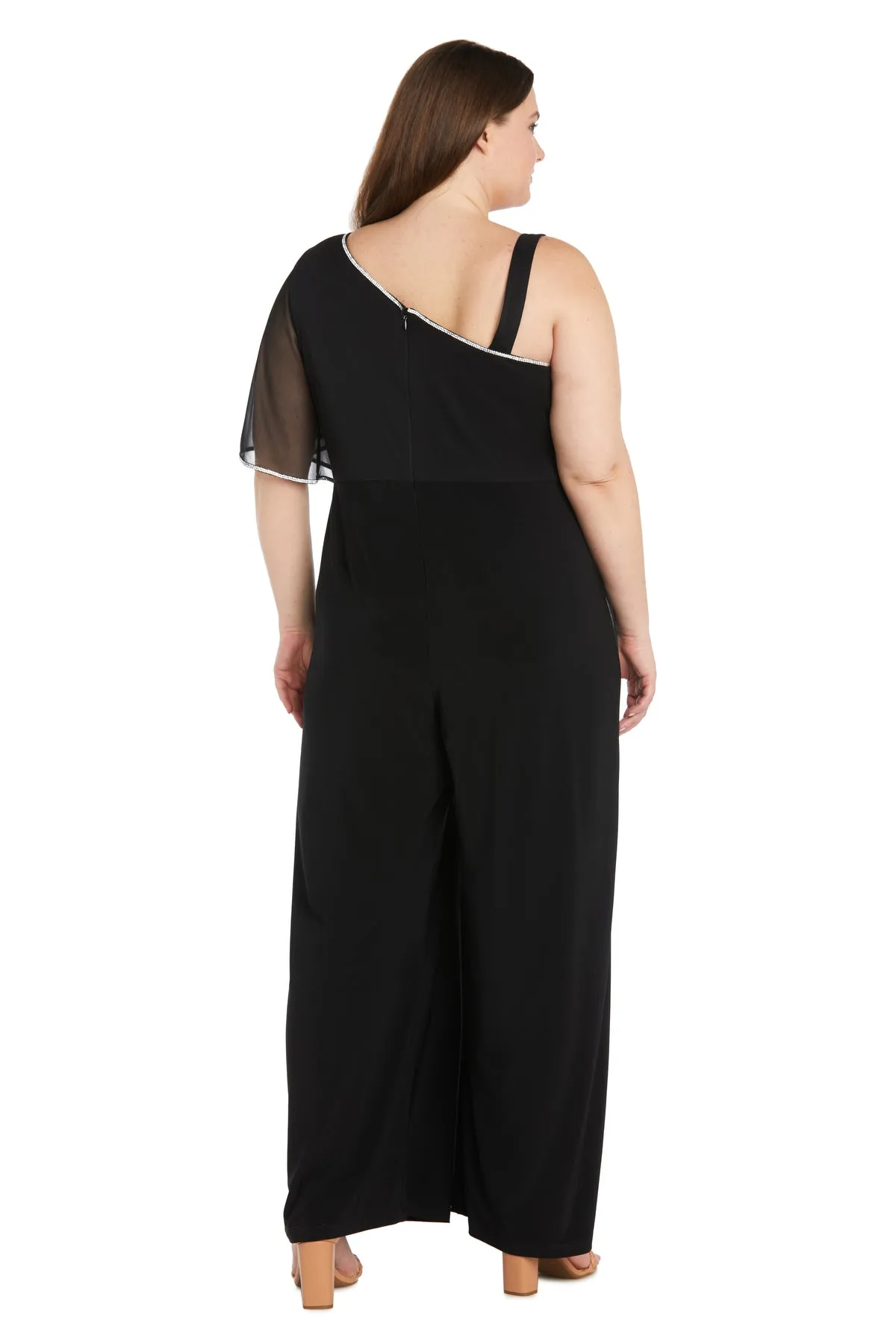 One Shoulder Jumpsuit with Chiffon Overlay and Rhinestone Trim - Plus sold by R&M Richards product image thumbnail 2