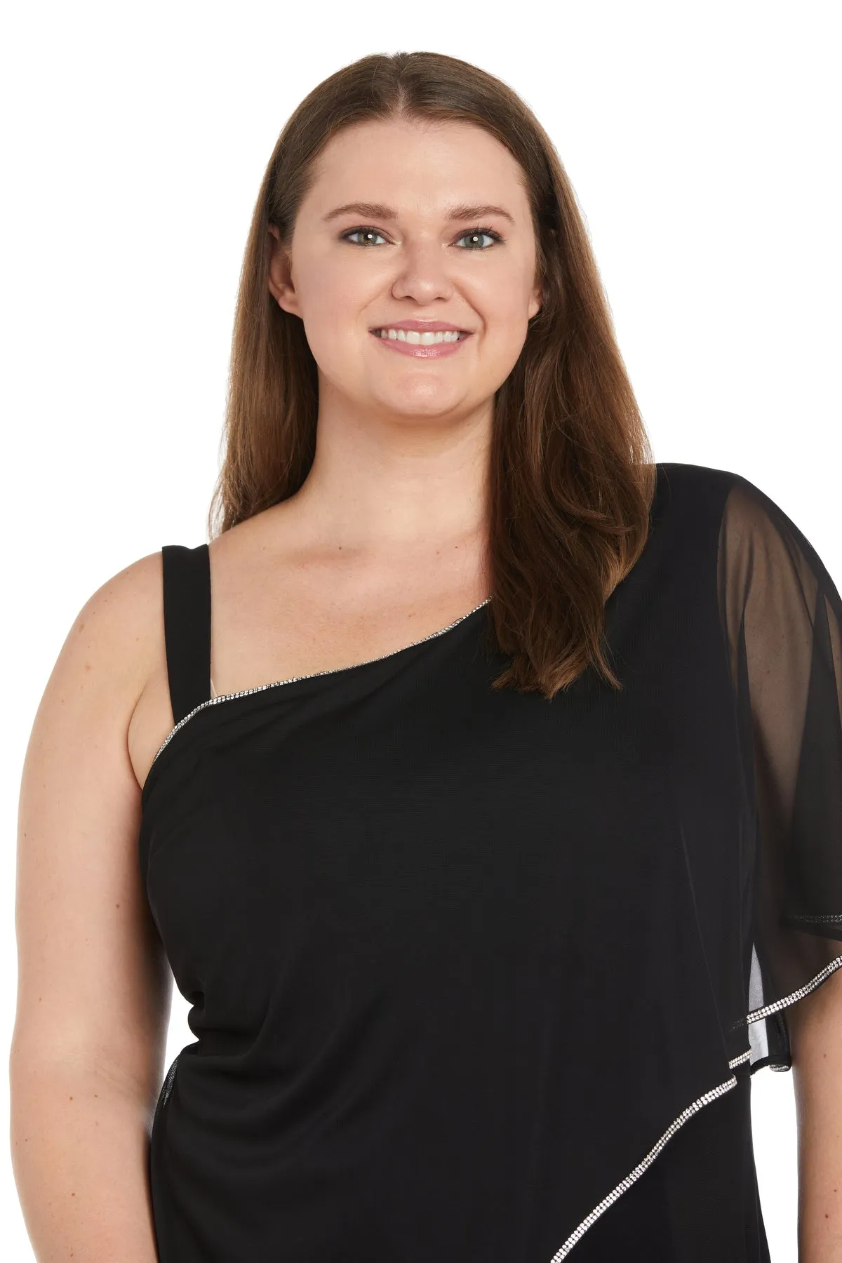 One Shoulder Jumpsuit with Chiffon Overlay and Rhinestone Trim - Plus sold by R&M Richards product image thumbnail 3