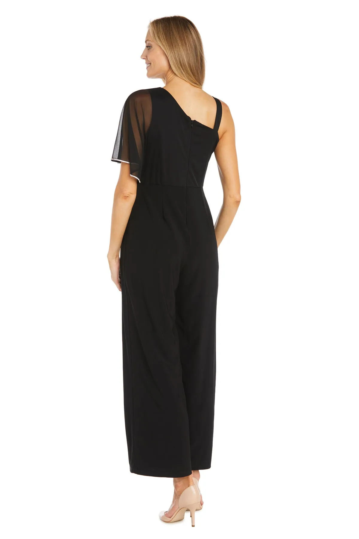 One Shoulder Jumpsuit with Chiffon Overlay and Rhinestone Trim sold by R&M Richards product image thumbnail 2