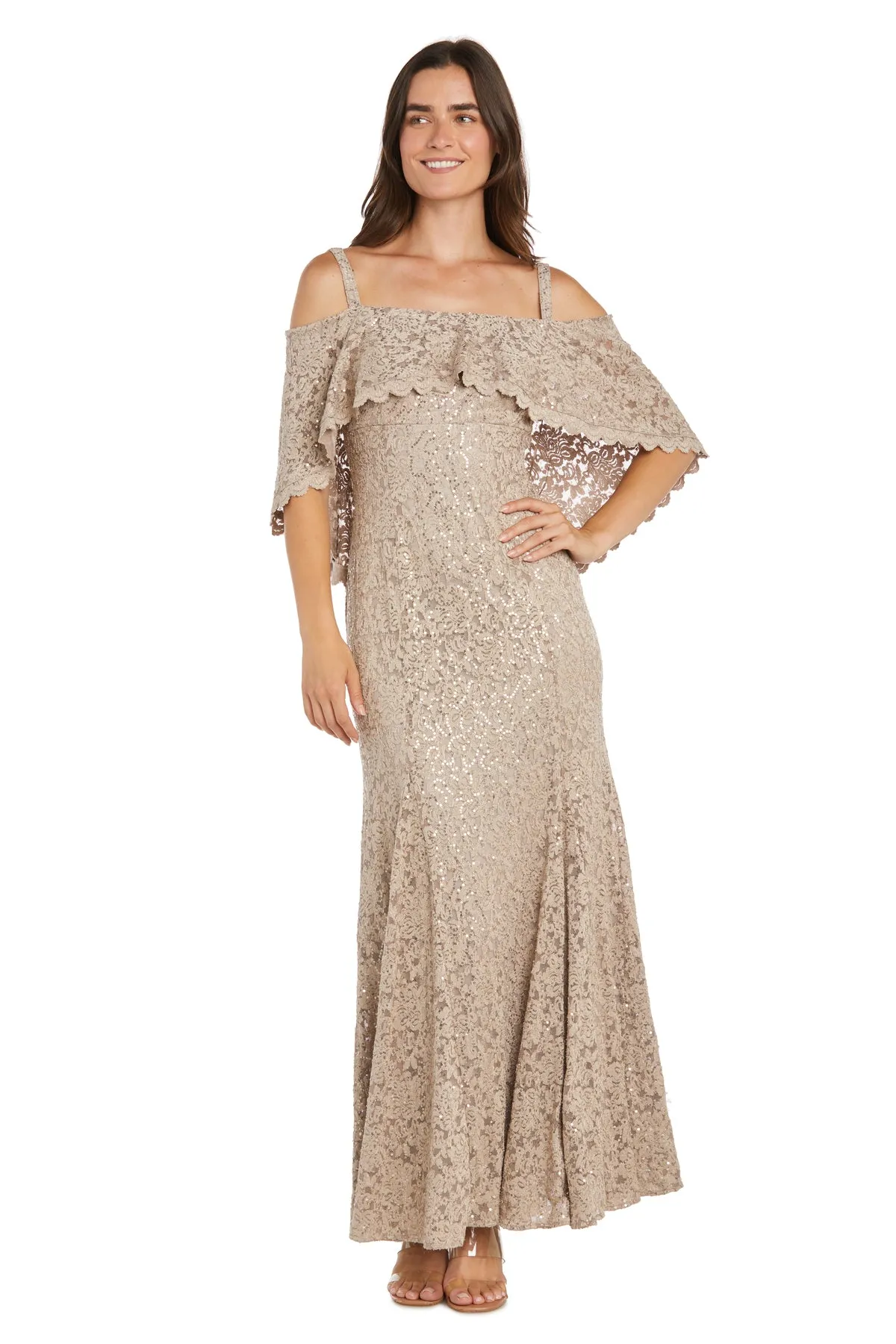 Long Sequin Lace Mermaid Dress Featuring an off The Shoulder Caplet sold by R&M Richards