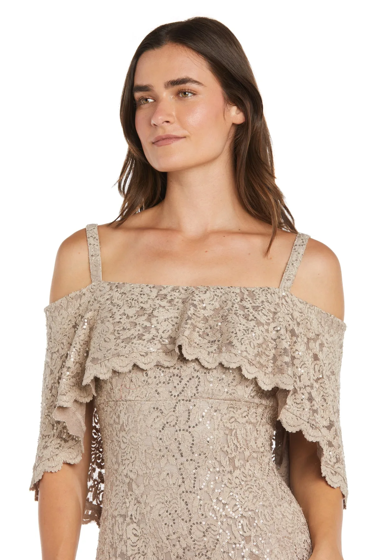 Long Sequin Lace Mermaid Dress Featuring an off The Shoulder Caplet sold by R&M Richards product image thumbnail 3