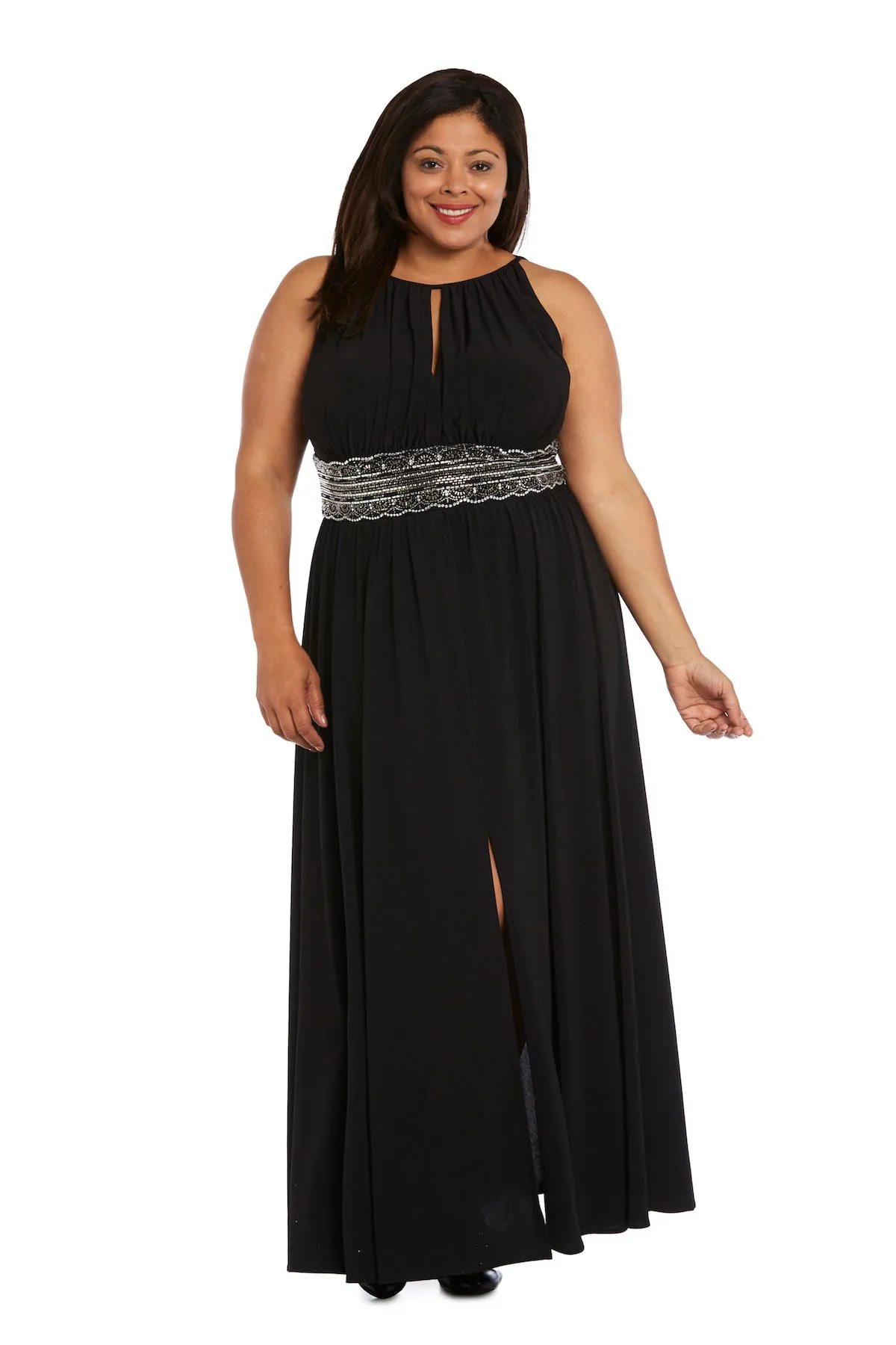 Long Halter Dress With Rhinestone Waistline - Plus sold by R&M Richards product image thumbnail 4
