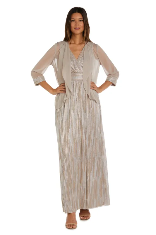 Two-Piece Cascade Front Jacket Over Surplice Bodice Long Dress - Petite sold by R&M Richards