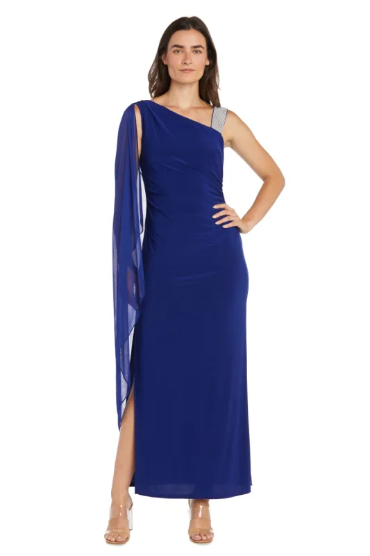 One Shoulder Ity Dress with Rhinestone Shoulder Detail, Side Cape and High Slit sold by R&M Richards