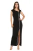 Long Ity Dress with Asymmetrical Top and Rhinestone Trim sold by R&M Richards