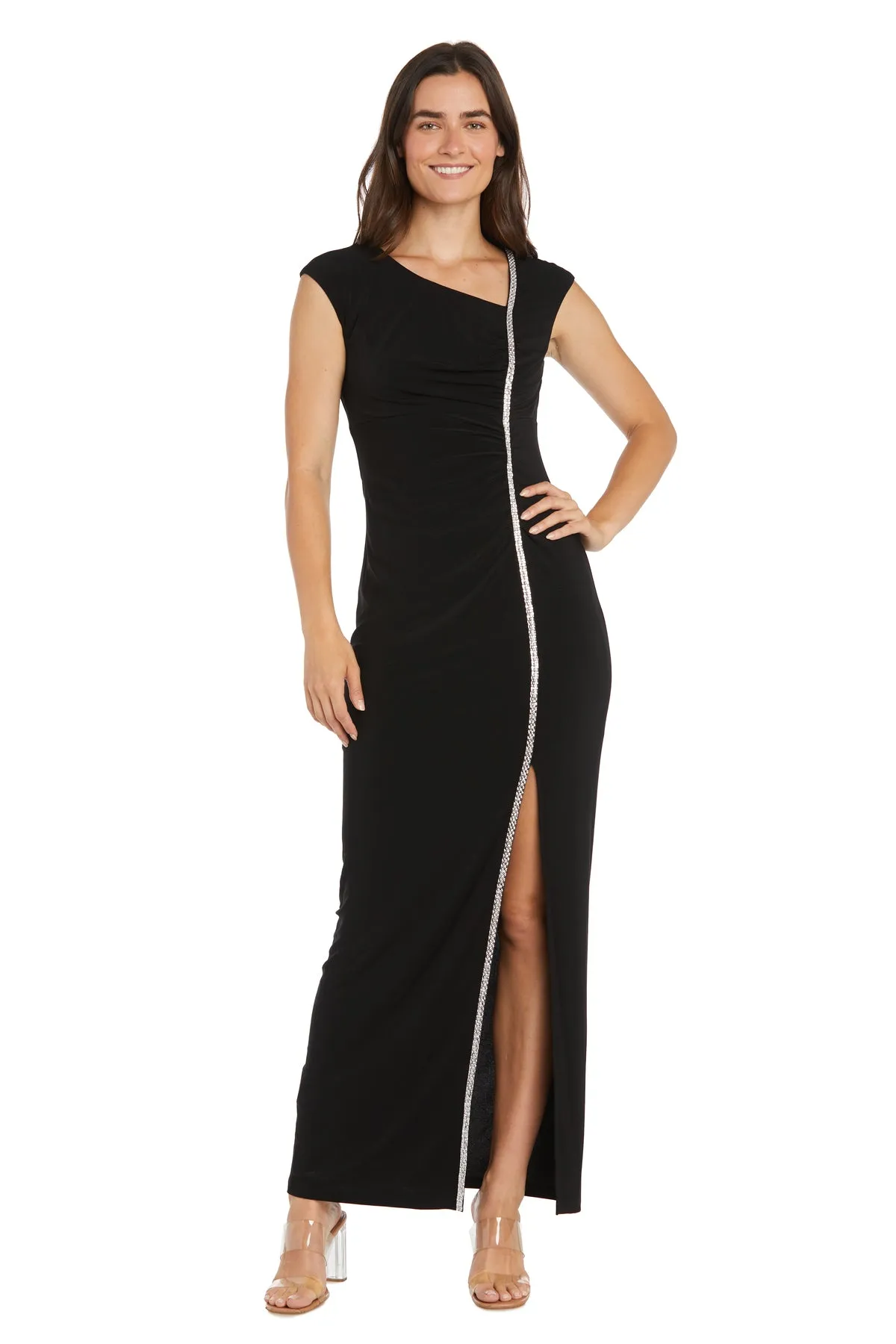 Long Ity Dress with Asymmetrical Top and Rhinestone Trim sold by R&M Richards product image thumbnail 4