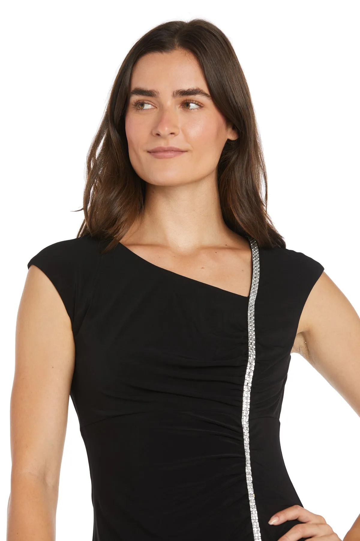 Long Ity Dress with Asymmetrical Top and Rhinestone Trim sold by R&M Richards product image thumbnail 3