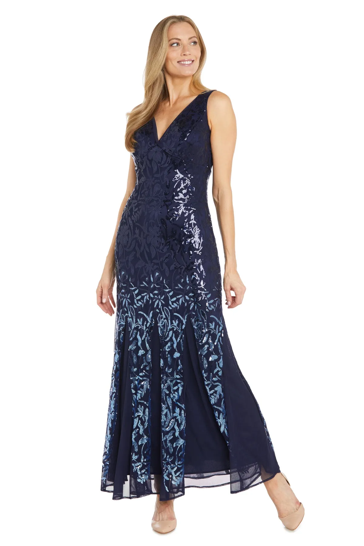 Ombre Sequin Gown with Mesh Godet Inserts sold by R&M Richards