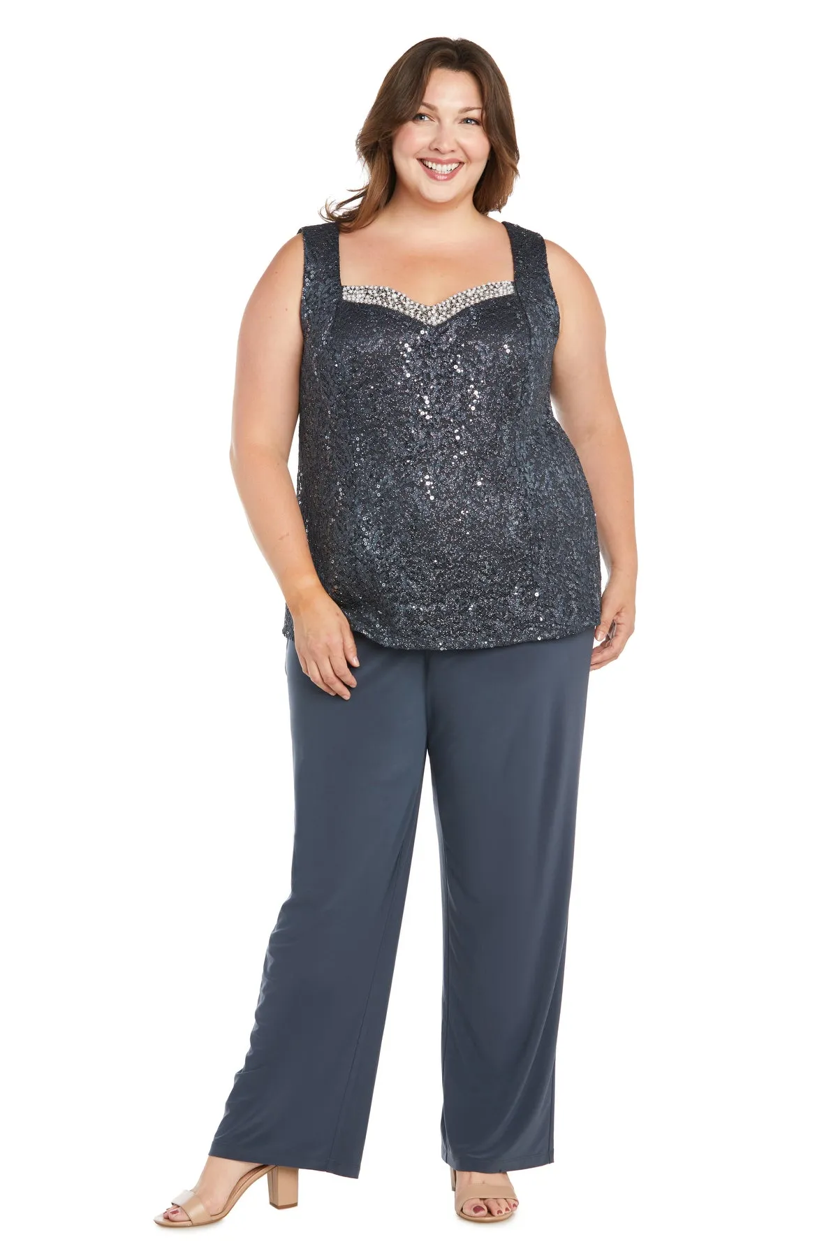Lace Pantsuit With Delicate Sequins and a Pearl-Detailed Neckline - Plus sold by R&M Richards product image thumbnail 3