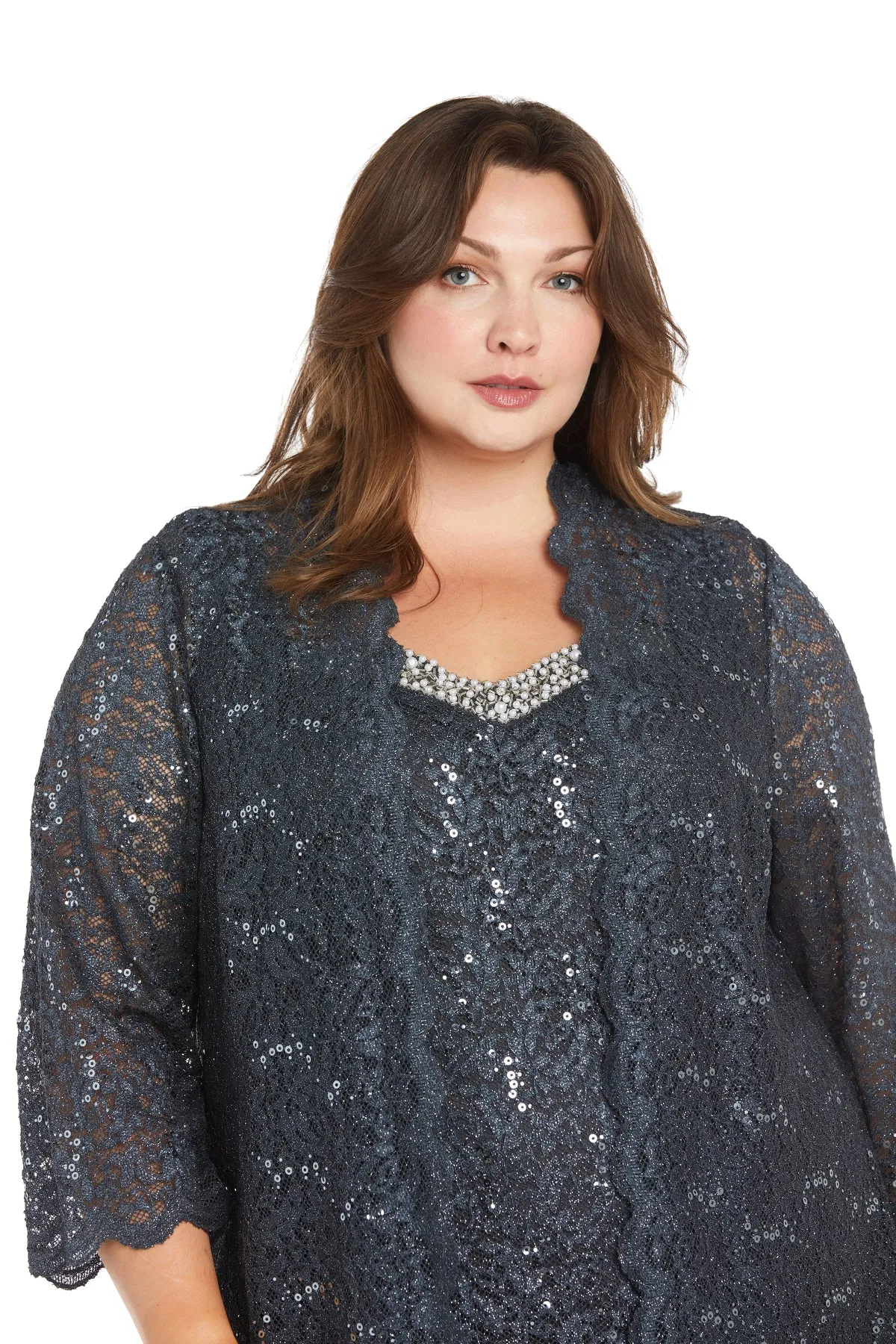 Lace Pantsuit With Delicate Sequins and a Pearl-Detailed Neckline - Plus sold by R&M Richards product image thumbnail 5